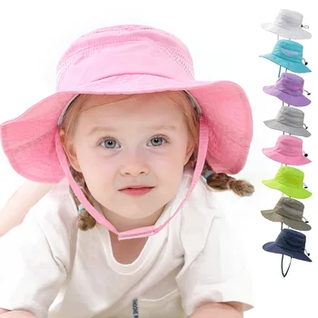 ילדים רשת דלי כובעי קיץ חדשה מוצק צבע Sunhat 2-6Y בייבי בנים בנות כותנה שמשיה כובעים חיצונית דייג חוף כמוסות