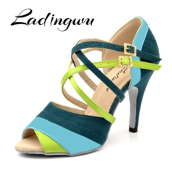 Ladingwu חדש לנשים נעלי ריקוד עקבים טנגו סלוניים לטיניים סלסה נעליים עבור נשים חם מכירות חום ירוק זמש