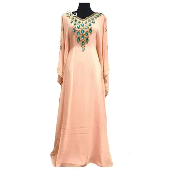 גלימה מרוקאי דובאי Kaftans Abaya Farasha שרוול ארוך שמלת V-צוואר שמלות באורך 56inches