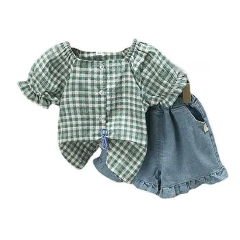 הקיץ בגדי תינוקות החליפה ילדים בנות חולצת משבצות קצרים 2Pcs/מגדיר פעוט מזדמן תחפושת ילדים אימוניות התינוק תלבושות