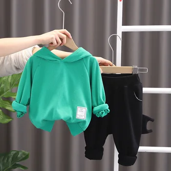 התינוק הפעוט אביב הבגדים 2023 קוריאנית מקרית מוצק צבע המכוסה קפוצ ' ונים, מכנסיים ילדים שני חתיכת קבוצה פעוטות בנים תלבושות