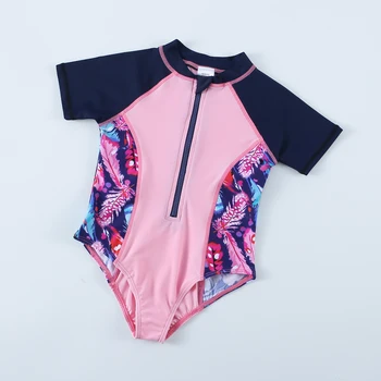 Wishere תינוק בגד ים חתיכה אחת בגדי ים UPF50+ שרוול קצר הפעוט בנות בגד ים לילדים שחייה בגדים Beachwear