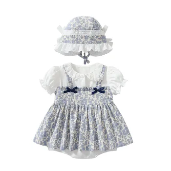 לילדים שמלות לבנות חדש Borns התינוק סרבלים בסך הכל ילדה פרחוני Rompers עם כובע מודפס היילוד בגדים תלבושות הפעוט