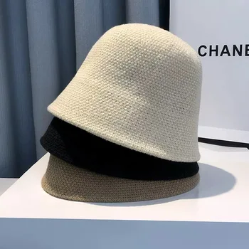 חדש חם מכירות סרוג נשים בוגרות בנות סתיו/חורף אופנה מוצק צבע תכליתי דייג דלי כובע כובע DMK5