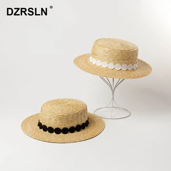 דשא קש שטוח כובע קיץ סיבוב חדש תחרה החגורה דקורטיבי רחב המרזבים החוף הכובע חיצוני תיירות שמשיה כובע קש
