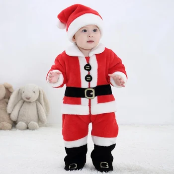 היילוד בייב חג המולד סנטה קלאוס בגדי ילדה ילד חם התינוק אדום Rompers אוברול החורף מצחיק תלבושת תלבושת כתומה