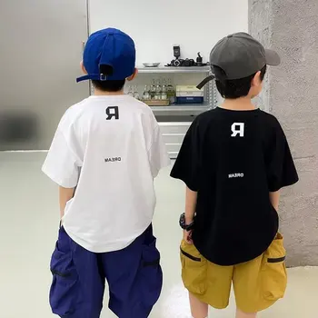 תכליתי מגמה חמש נקודות שרוול להדפיס חולצה חדשה ההגירה אופנה Crewneck הקיץ Harajuku חופשי של הילדים ללבוש.