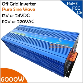 6000W Off Grid Inverter, 12V/24VDC 100/110/120VAC או 220/230/240VAC גל סינוס טהור מהפך PV סולארי orWind כוח מהפך
