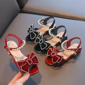 סנדלי בנות ילדים הנסיכה נעליים קשת בנות להתלבש נעלי ילדים לרקוד סנדלים החלקה אדום וסנדלים 4-16Y 2022 קיץ חדש