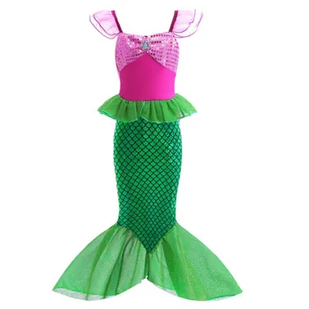 ליל כל הקדושים ילדים בנות ים תחפושת שמלה ללא שרוולים פאייטים קשקשי דגים הדפסה Fishtail חצאית שמלות חג מתנת יום הולדת.