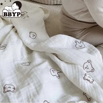 3 שכבות שמיכות תינוק דוב רקמה גזה כותנה כותנה לחתל לעטוף את הרך הנולד בנות בנים מצעים שמיכה ישנה