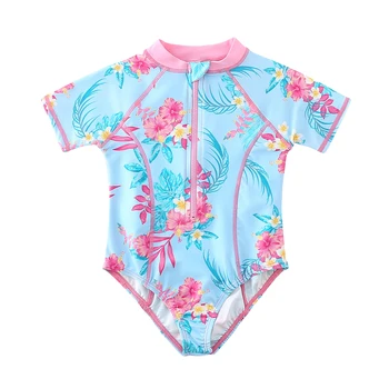 Wishere בגדי ים לתינוקות חתיכה אחת של הילדים Beachwear שרוול קצר UPF50+ בגדי ילדים, הגנה מפני השמש בגד ים לתינוק Sunsuit