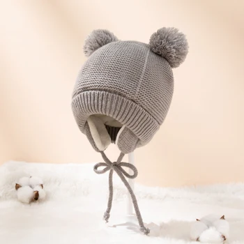 חמוד לסרוג כובע פונפון תינוק כובע עבה חם ילדה ילד כובע מצחייה החורף האוזן חמים ילדים כובע תינוק בונט Muts עבור תינוק שרק נולד