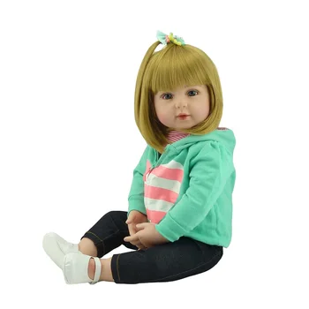 24 אינץ מחדש הפעוט בובה שיער בלונדיני בד גוף סיליקון בובה להתלבש משחק הבית צעצועים לילדים