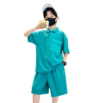 אופנה בנים בגדים סטים כחול לבן צבע Tshirts + מכנסי שני חלקים קוריאנית מגניב חופשי תלבושות עבור ילדים מתבגרים 5-14שנים הישן