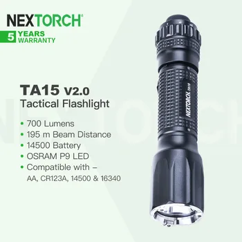 Nextorch TA15 V2.0 נטענת פנס טקטי, רב-סוללה תאימות, 700LM צעד אחד-Strobe להגנה עצמית, EDC