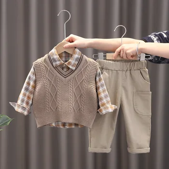 2023 אביב סתיו 3PCS בנים ביגוד סט בייבי בנים סוודר עם שרוולים ארוכים חולצות מכנסי דגמ 