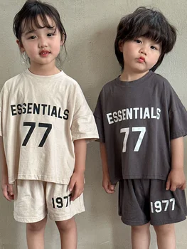 קיץ לילדים ספורט להגדיר הבנים בגדים של בנות 2023 קוריאנית מהדורה התינוק מזדמן קצר שרוול שמלת