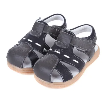 חם !! תינוק סנדלים עור רך חום שחור הבוהן סגורה אמיתיים נעלי עור חדש במלאי קיץ עמיד