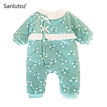 Sanlutoz חורף חם שרוול ארוך פרחוני בייבי בנות Rompers כותנה חמוד תינוק בגדי בנות