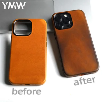 YMW מגנטית מקורית נרתיק עור עבור iPhone 14 Pro מקס פלוס 13 מיני ירקות שזוף עור פרה טלפון הכיסוי