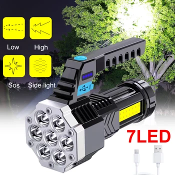 חזק פנס LED מתח גבוה קלח 7 נוריות אור פלאש נייד חיצוני כף יד מנורת קמפינג לפיד נטענת USB
