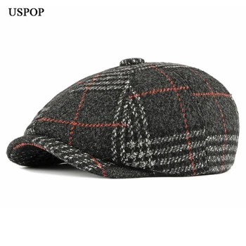 USPOP גברים כובעי חורף הכומתות משבצות צמר כומתה הכובע הגברי וינטג ' מגן, כובעי עבה מלחמה הכובע