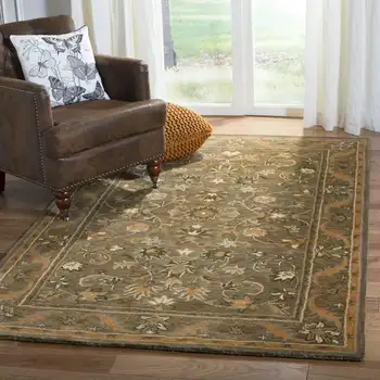 Carmella פרחוני גובל צמר שטיח, זית/זהב, 3 x 5'
