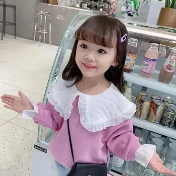 ילדים האביב של הסוודר החדש בייבי סתיו הנסיכה בובה חולצה בנות אופנה מזויף שני חלקים סוודר קוריאנית למעלה חולצה