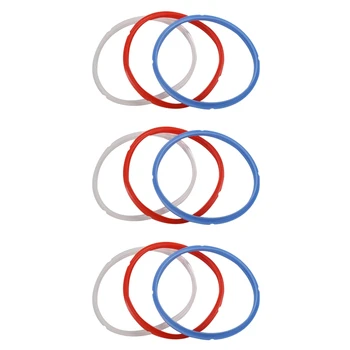 סיליקון טבעת איטום עבור סיר הלחץ בסיר אביזרים, מתאים 5 או 6 ליטר דגמים, אדום, כחול לבן, חבילה של 9